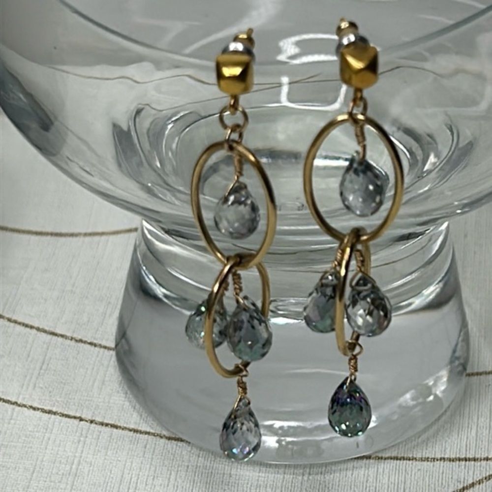 Gold and wire wrapped drop earrings